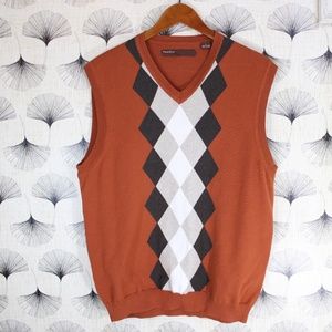 Perry Ellis Orange Argyle Sweater Vest